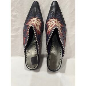 BCB Girls Black, Blue, Cream, & Orange Size Leather Cowboy Mule with Chunky Heel